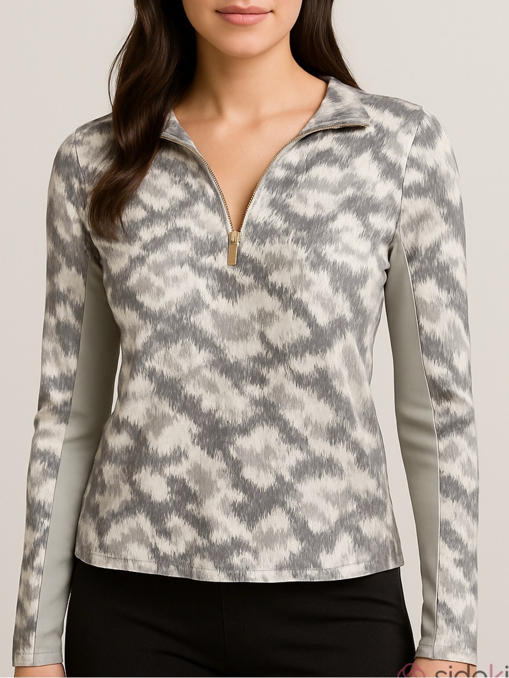 Mountain and Isles half zip athleisure long sleeve top grey white size large